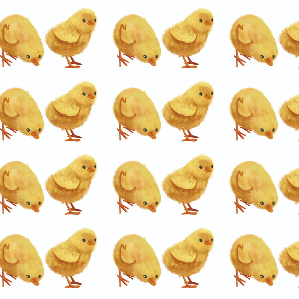 Pattern feat. chicken babies suitable for fabrics, curtains, wallcoverings, office stationary, office packaging, home decor, furniture